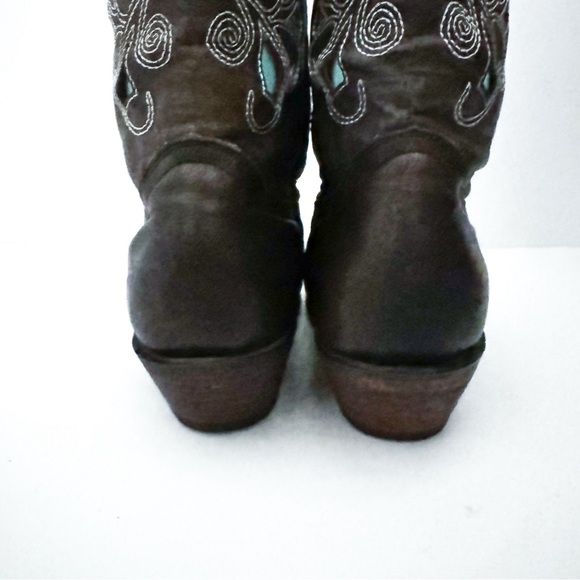 Dusty Rocker Dark Brown Black Leather Embroidered Snip Toe Cowboy Boots - Picture 6 of 11